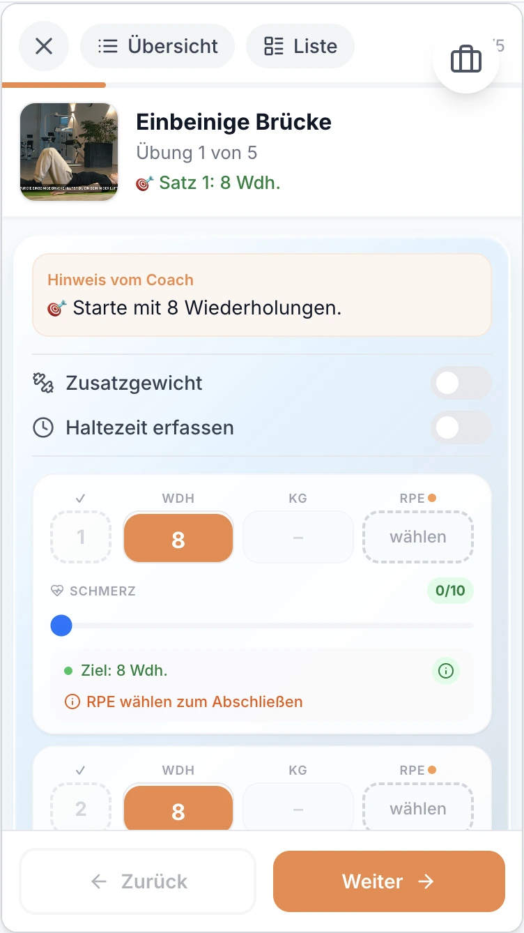 Neuro Thera Aktiv App — Übungsansicht Einbeinige Brücke
